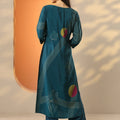 Women's Blue Printed Silk Blend Straight Kurta
