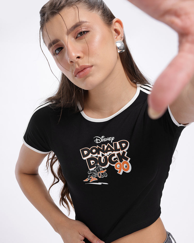 Disney by Glitchez Donald Duck Print Fitted Crop Slim Fit T-shirt