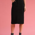 Women Black Back Slit Denim Pencil Skirt