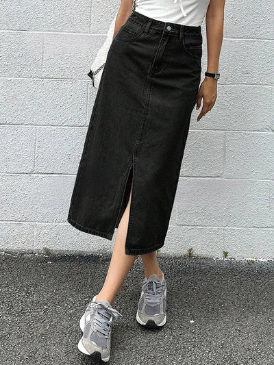 Denim A-Line Midi Skirts