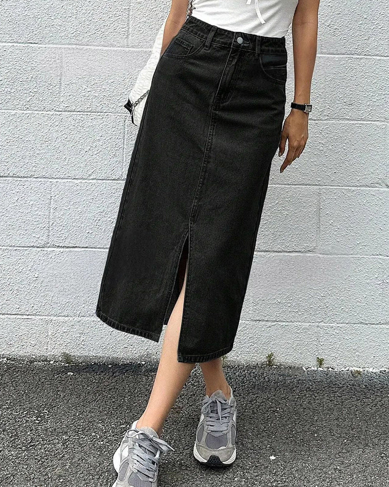 Denim A-Line Midi Skirts