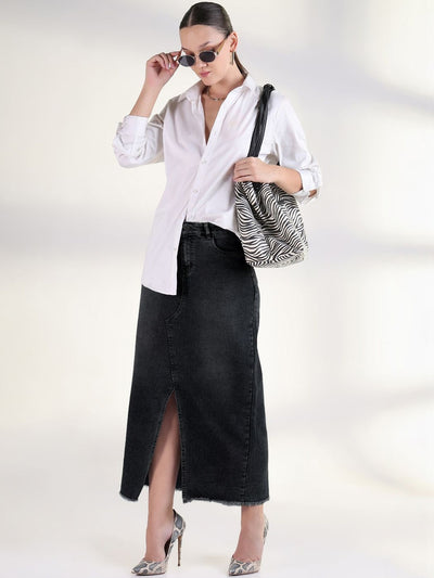 Washed Denim Maxi Pencil Skirts