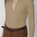 Women V-Neck Long Sleeves Fitted Top