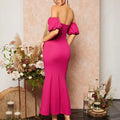 Women Off-Shoulder Puff Sleeve Bodycon Midi Dress