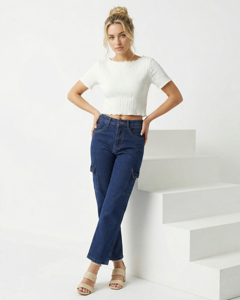 women's boyfriend fit high-rise cargo jeans