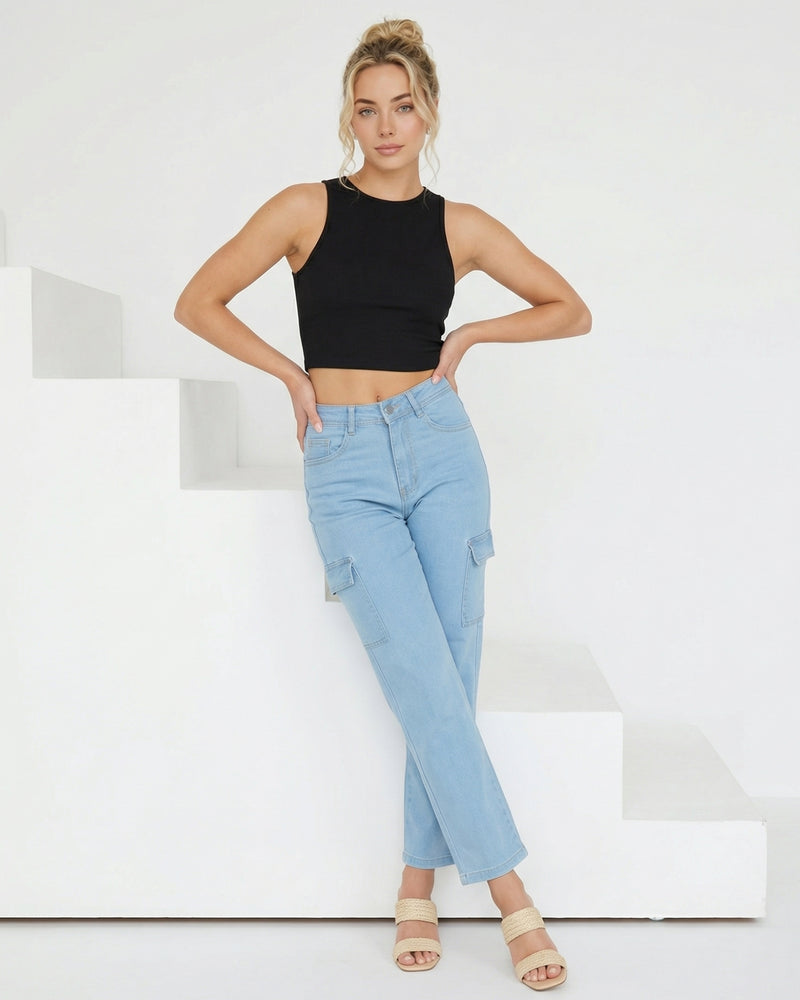 light blue straight-fit cargo jeans