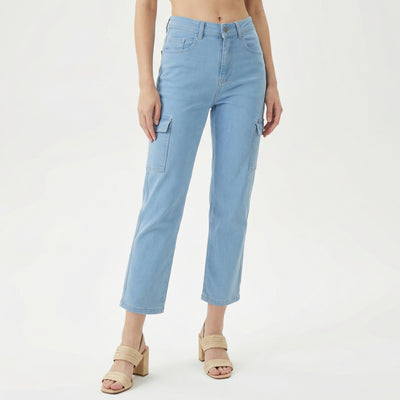light blue straight-fit cargo jeans