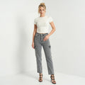 Women's high-waisted design in a washed grey jeans