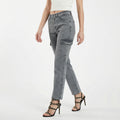 Women's high-waisted design in a washed grey jeans