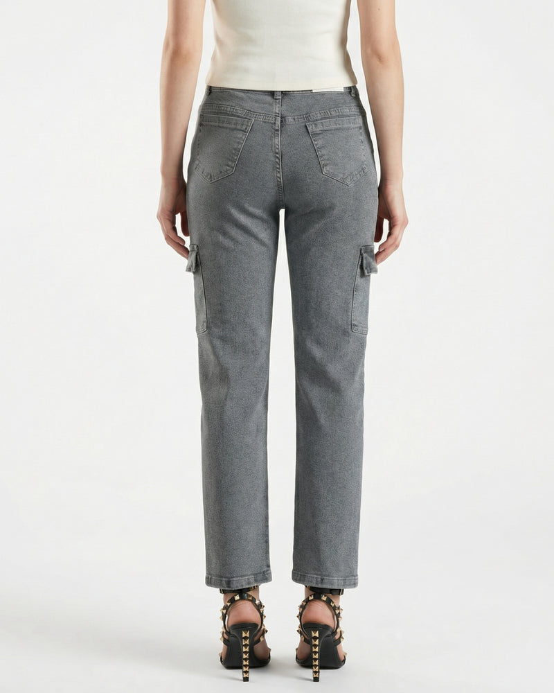 Women's high-waisted design in a washed grey jeans