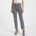 Women's high-waisted design in a washed grey jeans
