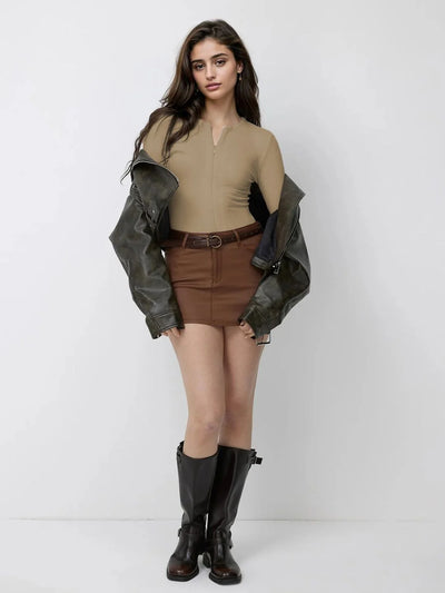 Women V-Neck Long Sleeves Fitted Top