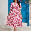 Casual Short Sleeve Tiered Flowy Spring Dress Long Midi Beach Sundress Vacation Outfits