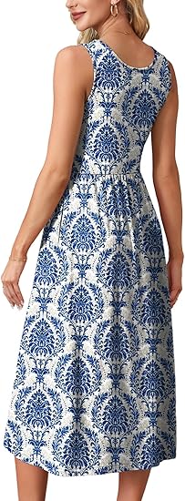 Summer Dresses for Women Flowy Casual Midi Dress Beach Vacation Sundresses with Pockets