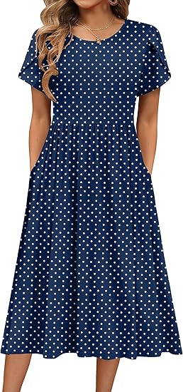 Women's Summer A-Line Midi Dresses  Casual Floral Short Sleeve T-Shirt Dress Flowy Beach Sundress with Pockets