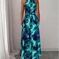 Floerns Women's Floral Halter Boho Maxi Dress Sleeveless Belt Vacation A Line Dresses
