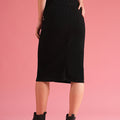 Women Black Back Slit Denim Pencil Skirt