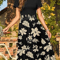Women's Summer  Maxi Dress Ruffle Short Sleeve Casual Floral Print Long Flowy Dresses