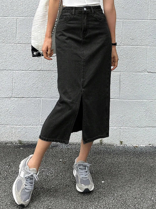 Denim A-Line Midi Skirts