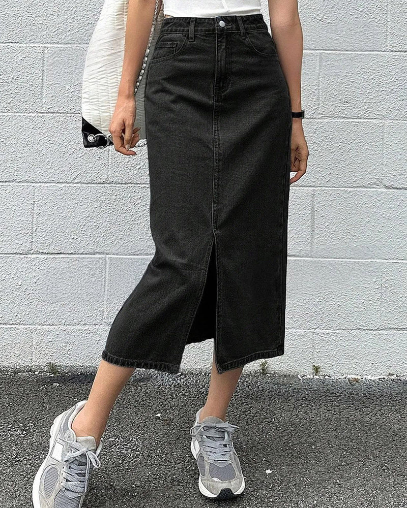 Denim A-Line Midi Skirts