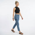 high-rise light wash blue denim cargo jeans