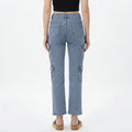 high-rise light wash blue denim cargo jeans