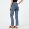 high-rise light wash blue denim cargo jeans