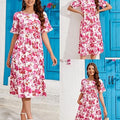 Casual Short Sleeve Tiered Flowy Spring Dress Long Midi Beach Sundress Vacation Outfits