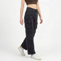 black high-waisted wide-leg cargo jeans