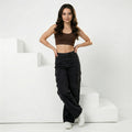 black high-waisted wide-leg cargo jeans