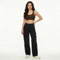 black high-waisted wide-leg cargo jeans