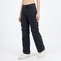 black high-waisted wide-leg cargo jeans