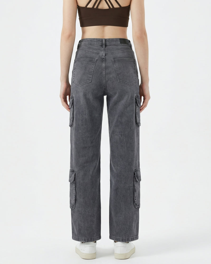 high-waist cargo jeans