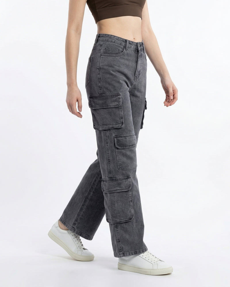 high-waist cargo jeans