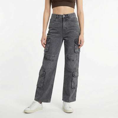 high-waist cargo jeans