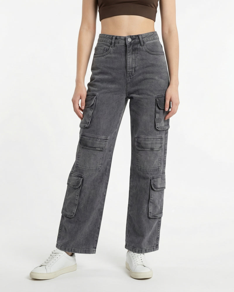 high-waist cargo jeans