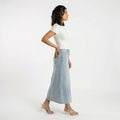 light blue denim midi skirt