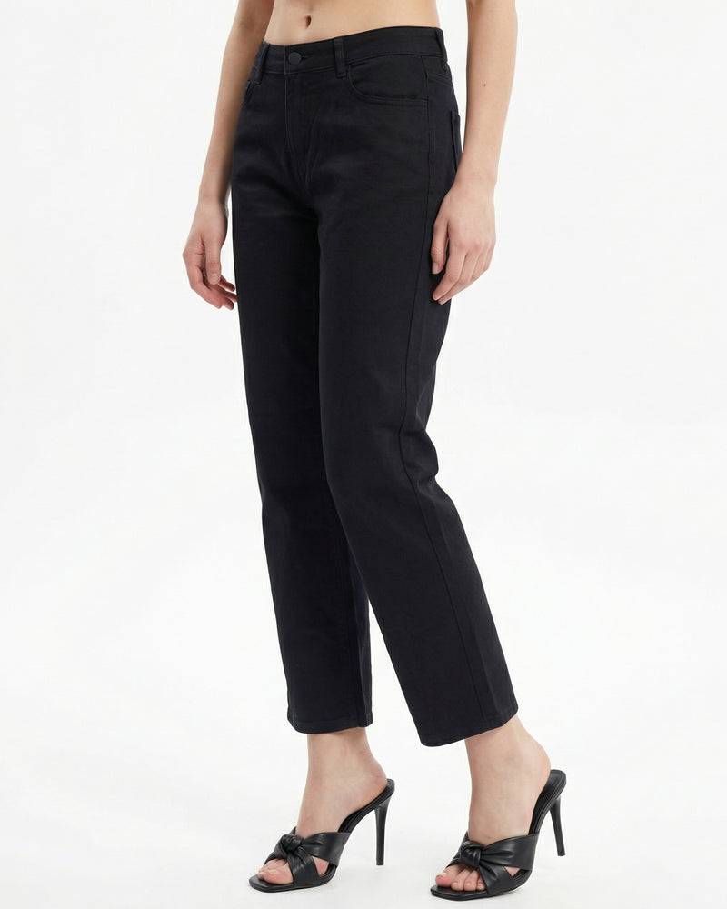 black high-rise straight-fit jeans