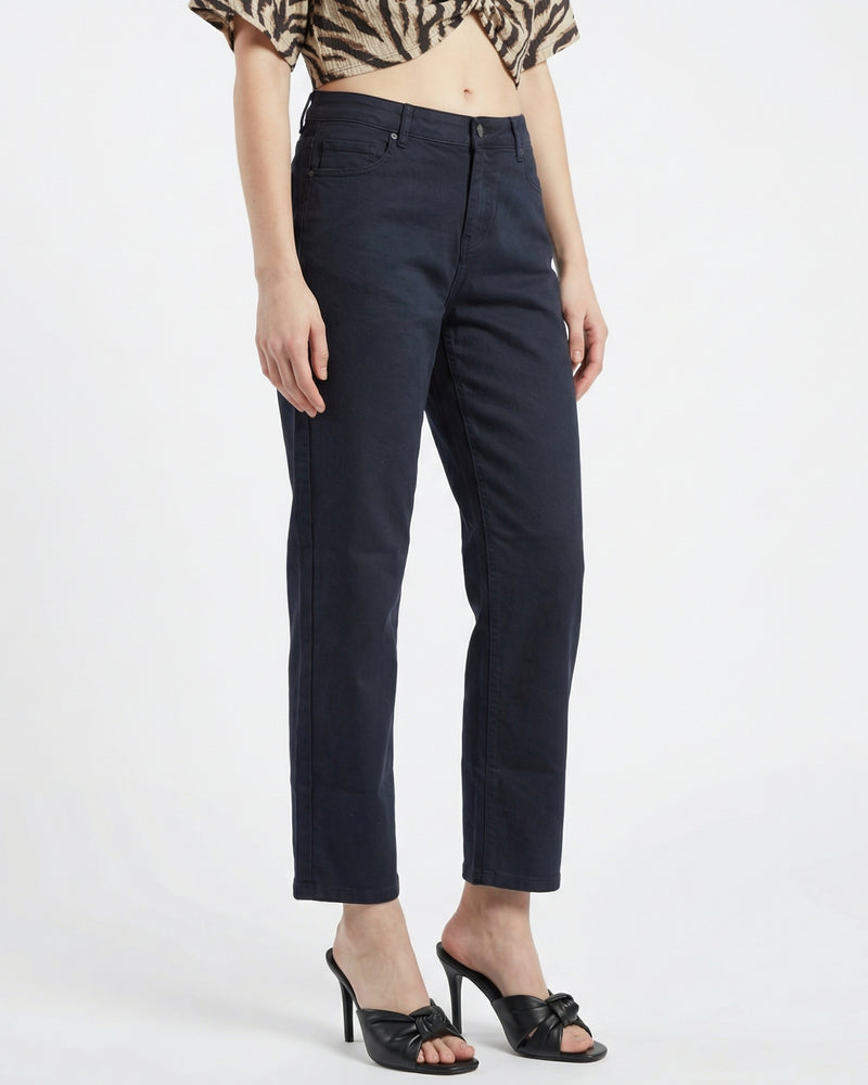 black high-rise straight-fit jeans