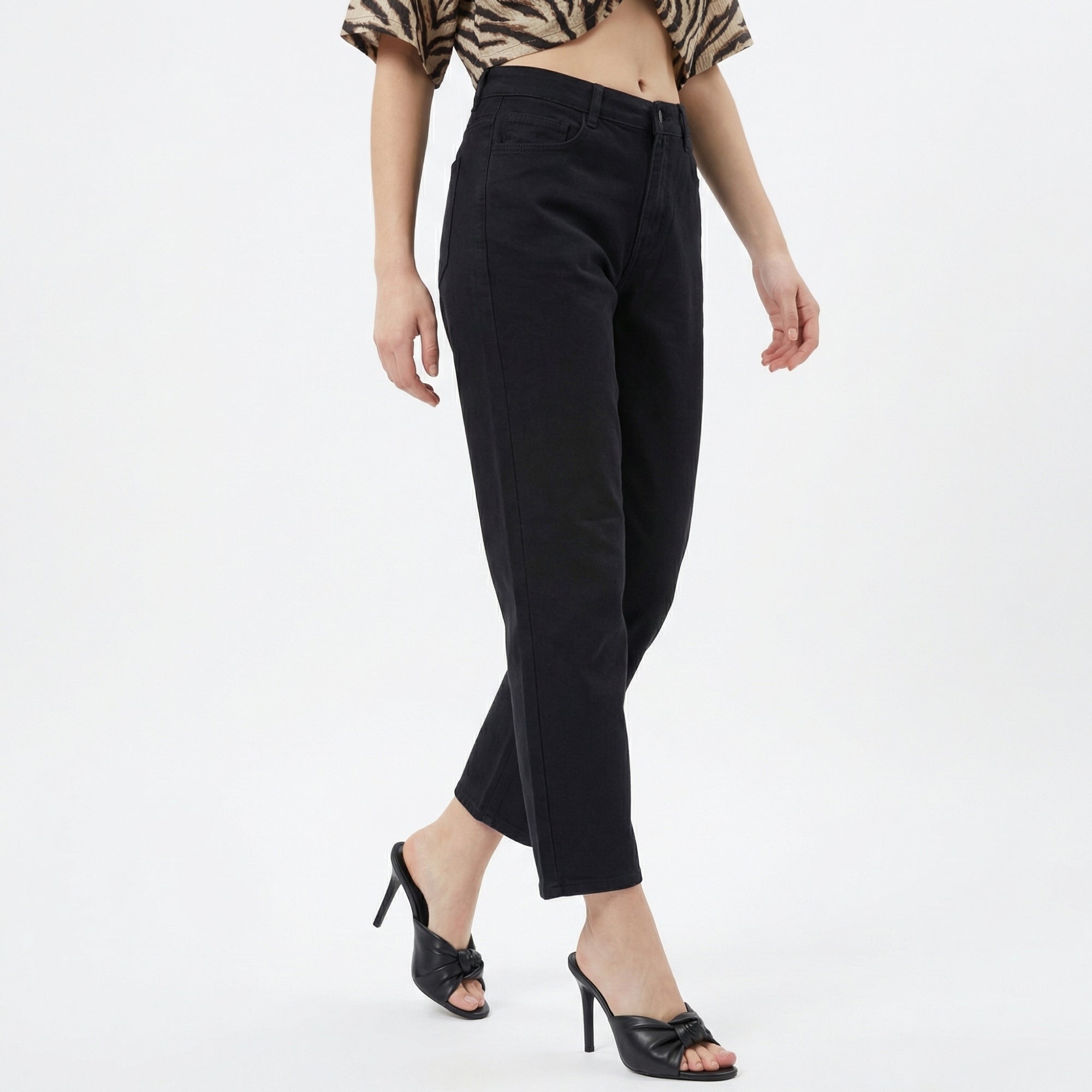 black high-rise straight-fit jeans