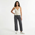 women's washed charcoal or grey wide-leg jeans,