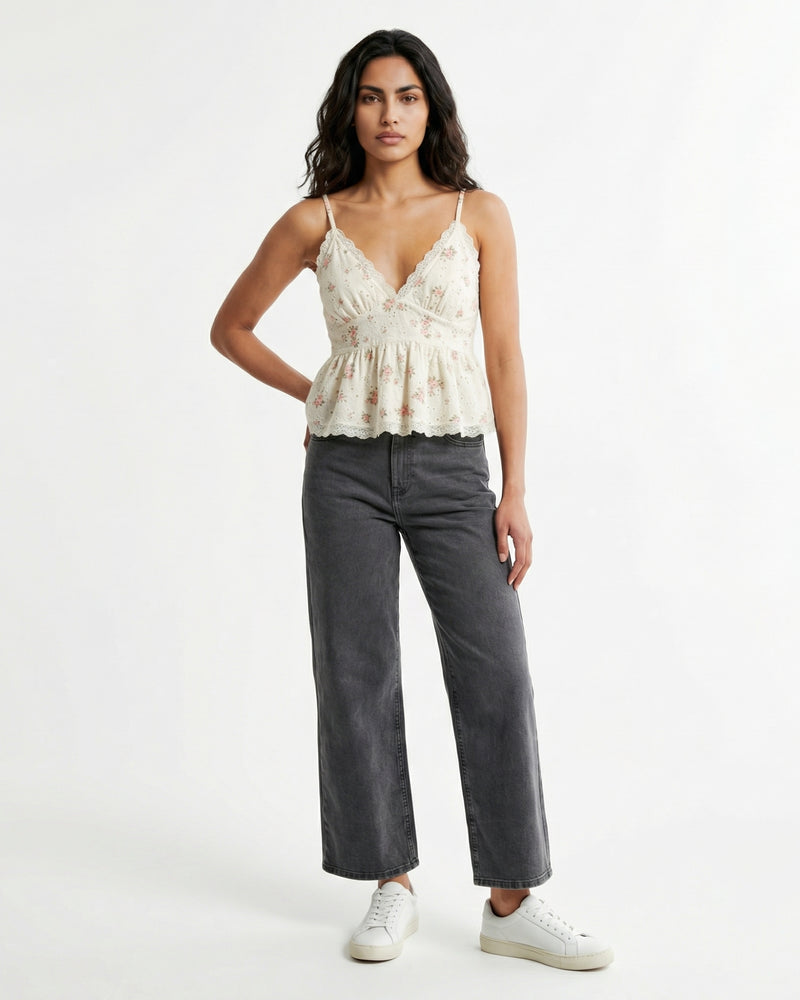 women's washed charcoal or grey wide-leg jeans,