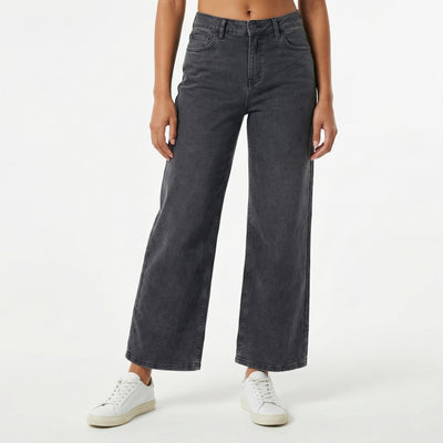 women's washed charcoal or grey wide-leg jeans,