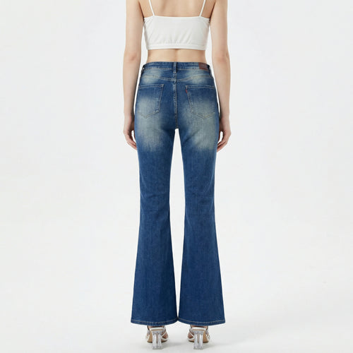 Blue high-waisted flare jeans