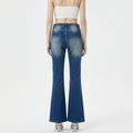 Blue high-waisted flare jeans