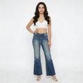 Blue high-waisted flare jeans