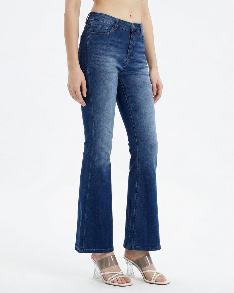 women's high-rise dark wash flare jeans
