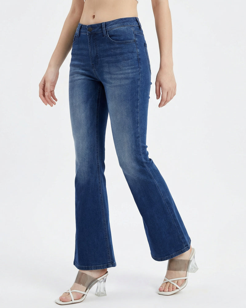 women's high-rise dark wash flare jeans