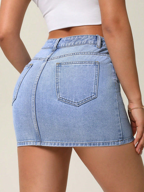 Denim Above Knee Skirt