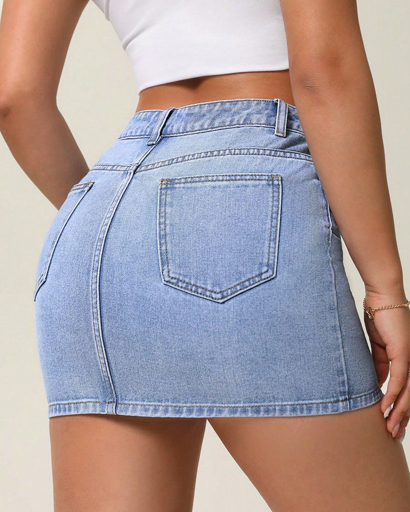 Denim Above Knee Skirt